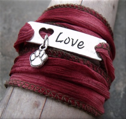 paw love pink fabric wrap bracelet3