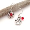 Silver Open Paw Print Birthstone Earrings - Image 2