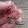 Christmas Paw Print Hoop Earrings - Green Crystal - Image 2