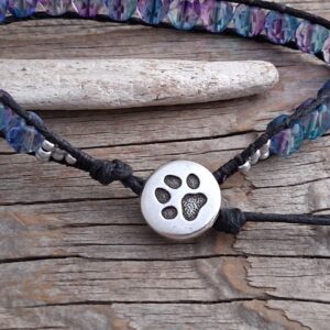 Alternative view of Blue Czech Glass Paw Button Wrap Bracelet